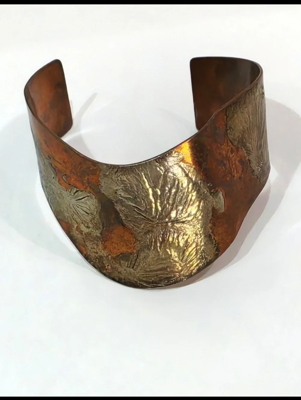 Handcrafted Copper Cuff Bracelet w/ Fused Sterling Silver Textured Design